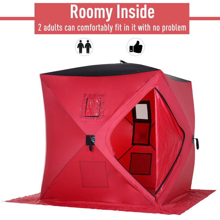 2 Person Pop Up Portable Ice Fishing Tent Shelter w/ Windows Doors Ventilation Carry Bag - Red
