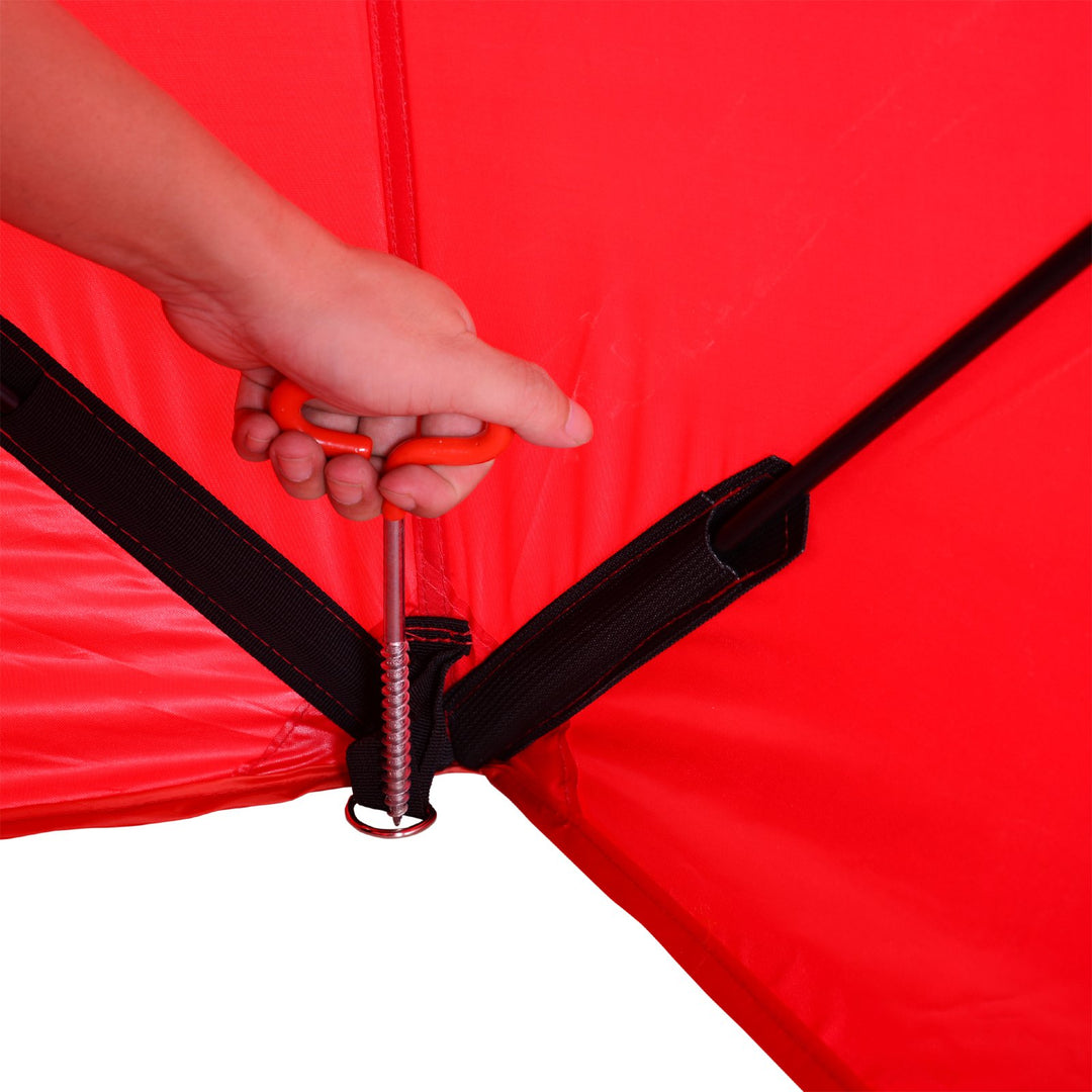 2 Person Pop Up Portable Ice Fishing Tent Shelter w/ Windows Doors Ventilation Carry Bag - Red