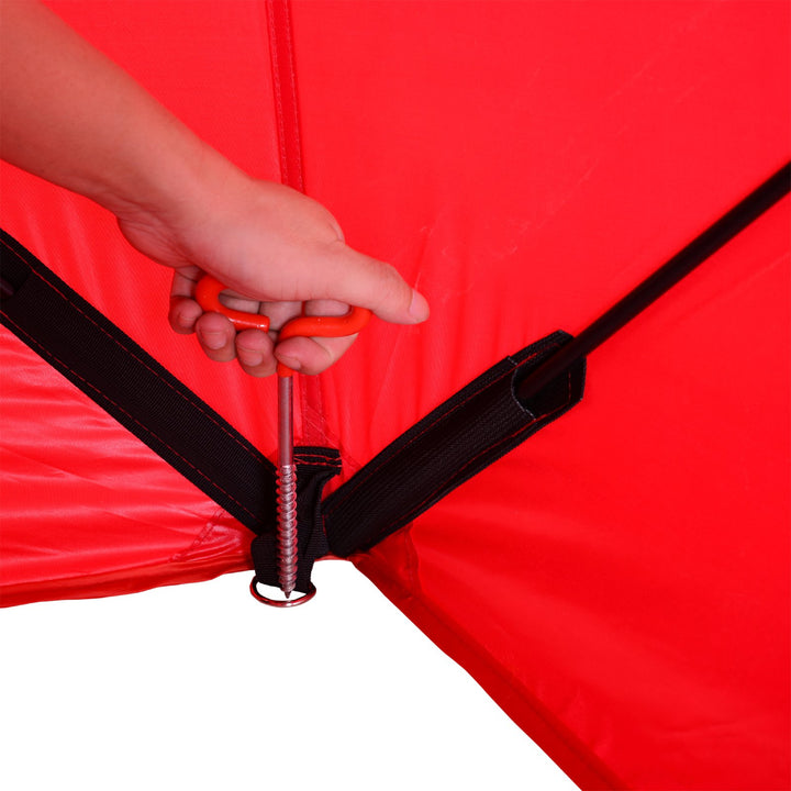 2 Person Pop Up Portable Ice Fishing Tent Shelter w/ Windows Doors Ventilation Carry Bag - Red
