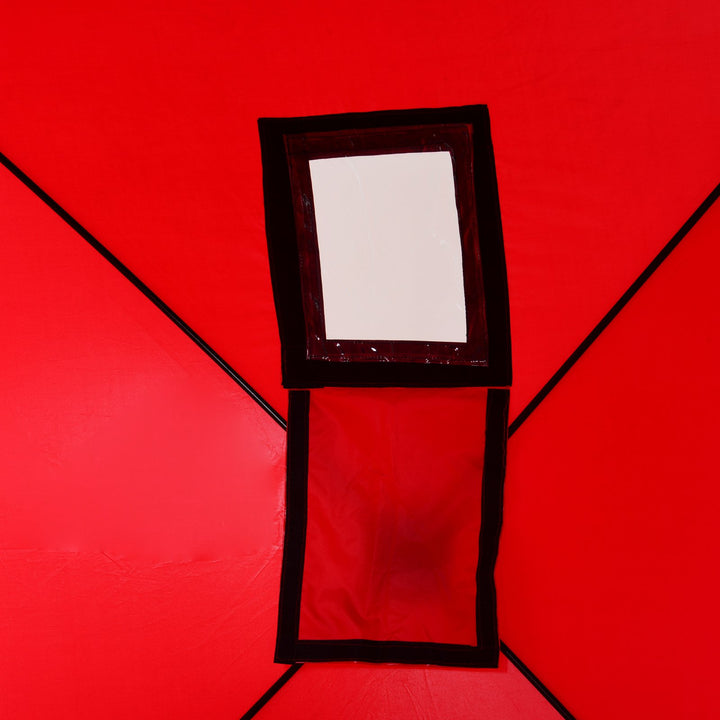 2 Person Pop Up Portable Ice Fishing Tent Shelter w/ Windows Doors Ventilation Carry Bag - Red