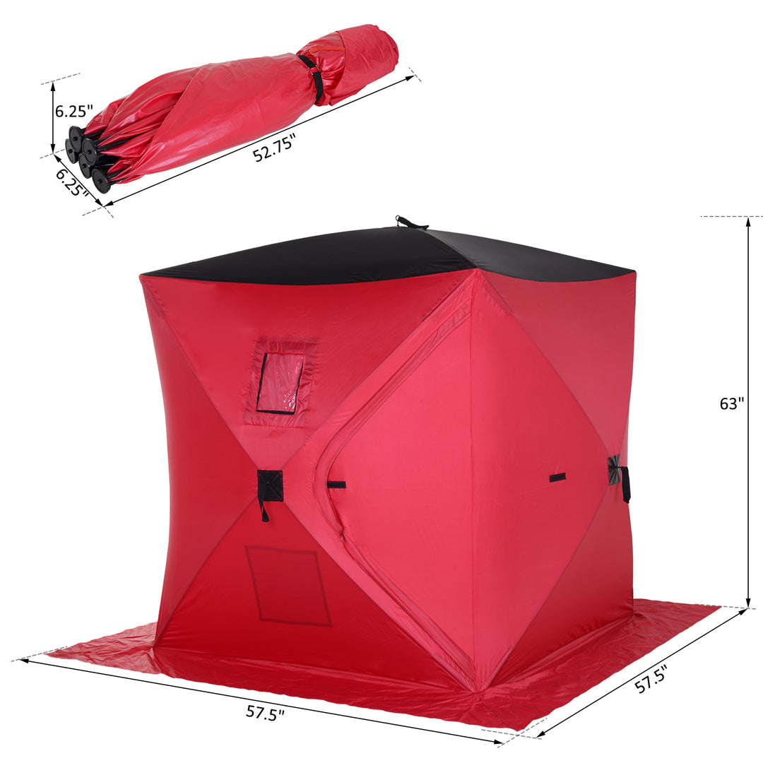 2 Person Pop Up Portable Ice Fishing Tent Shelter w/ Windows Doors Ventilation Carry Bag - Red