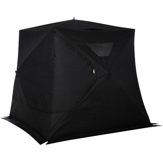 2-4 Person Pop Up Portable Ice Fishing Tent Shelter w Windows Doors Ventilation & Bag - Black
