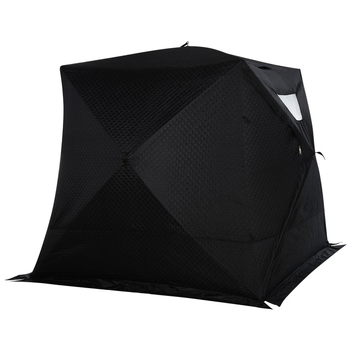 2-4 Person Pop Up Portable Ice Fishing Tent Shelter w Windows Doors Ventilation & Bag - Black