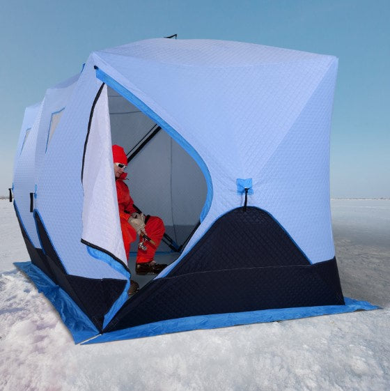 6-8 Person Pop Up Portable Ice Fishing Tent Shelter w/ Windows Doors Ventilation & Bag - Blue