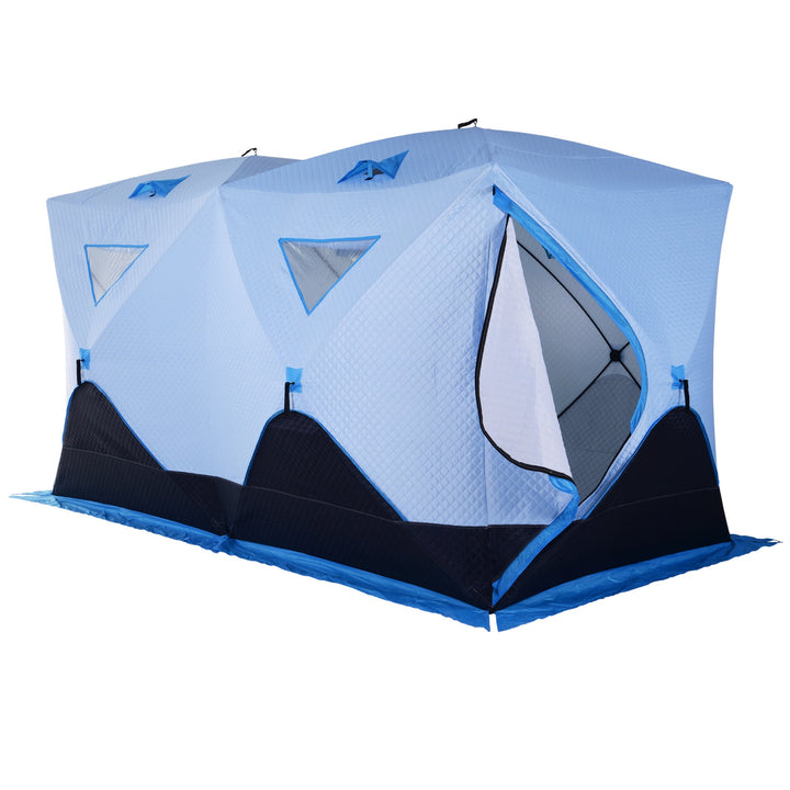 6-8 Person Pop Up Portable Ice Fishing Tent Shelter w/ Windows Doors Ventilation & Bag - Blue