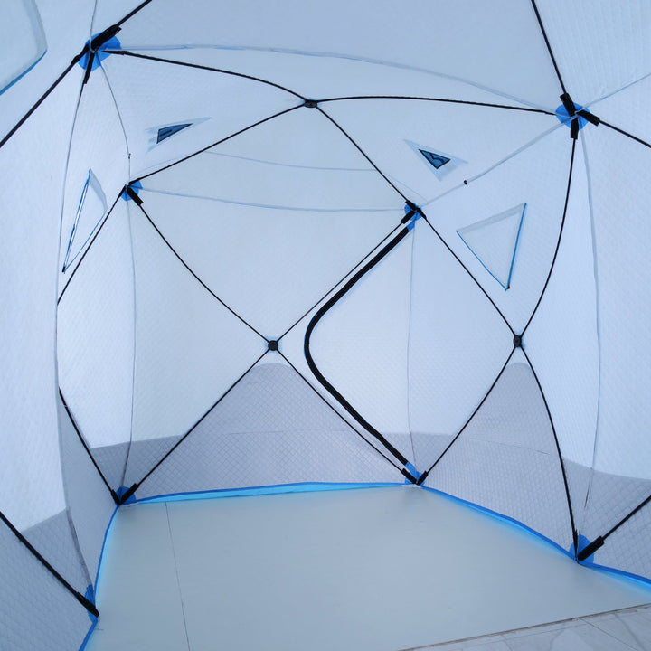 6-8 Person Pop Up Portable Ice Fishing Tent Shelter w/ Windows Doors Ventilation & Bag - Blue