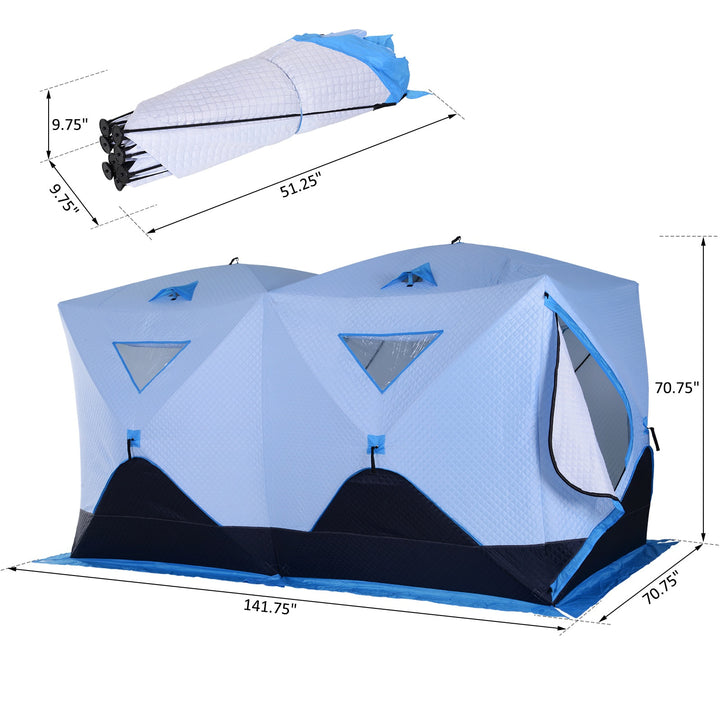 6-8 Person Pop Up Portable Ice Fishing Tent Shelter w/ Windows Doors Ventilation & Bag - Blue