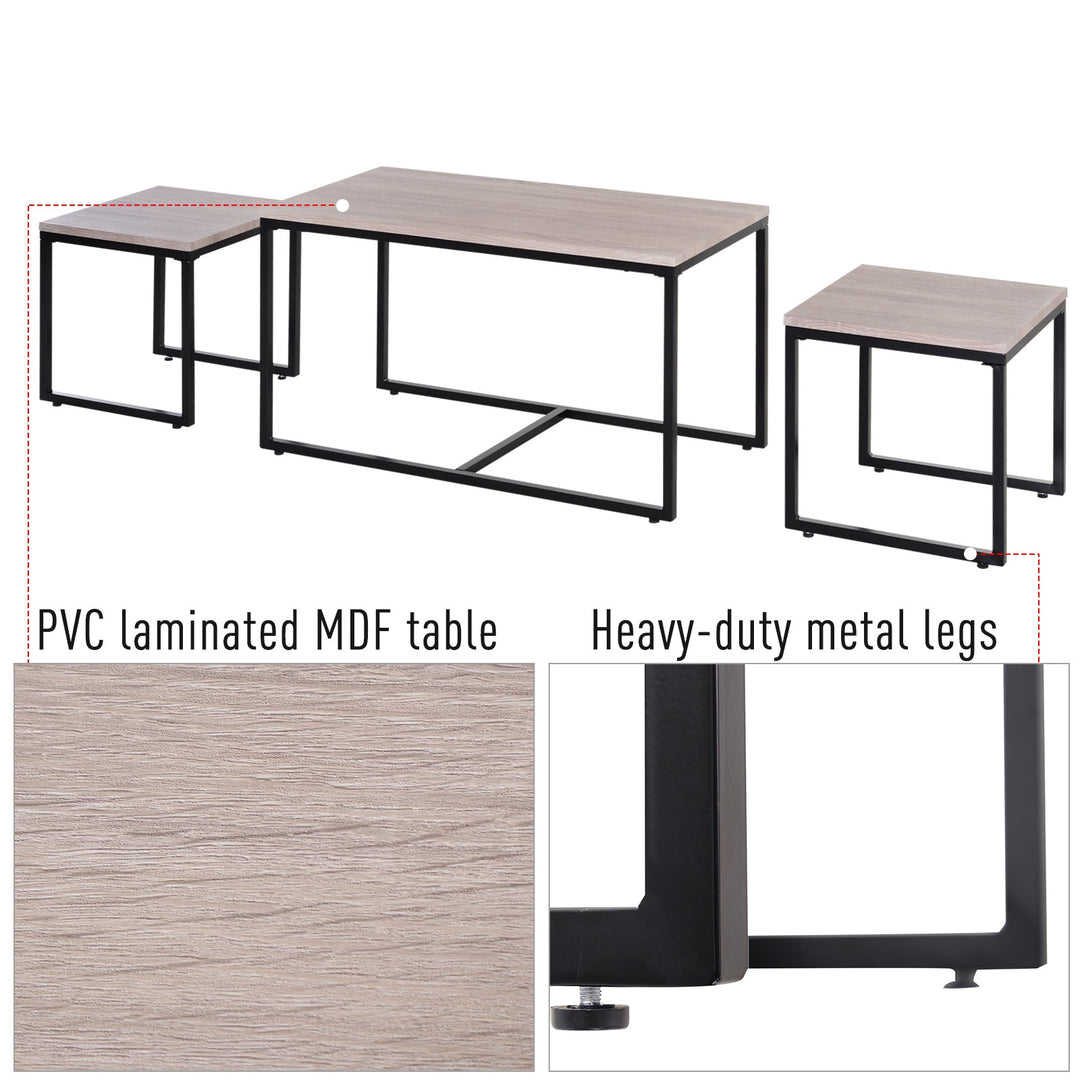 3PC Nesting Coffee End Table Set Nightstand Living Room Industrial Style Wood Grain - Black