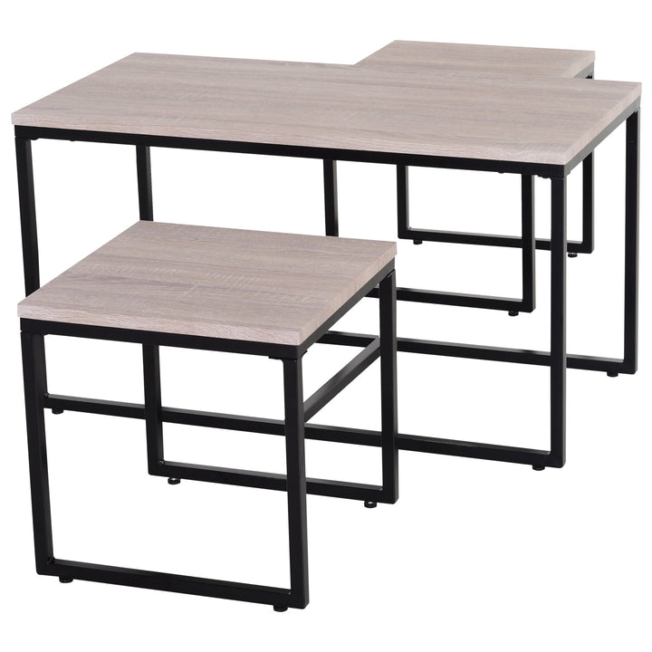 3PC Nesting Coffee End Table Set Nightstand Living Room Industrial Style Wood Grain - Black