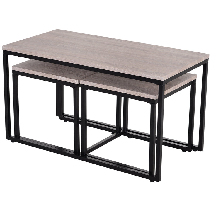 3PC Nesting Coffee End Table Set Nightstand Living Room Industrial Style Wood Grain - Black