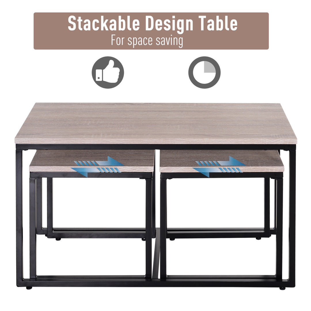 3PC Nesting Coffee End Table Set Nightstand Living Room Industrial Style Wood Grain - Black