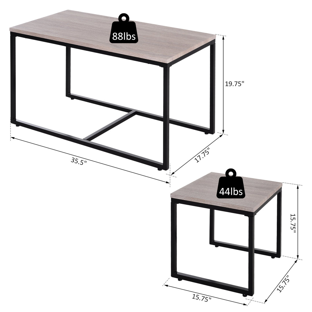3PC Nesting Coffee End Table Set Nightstand Living Room Industrial Style Wood Grain - Black