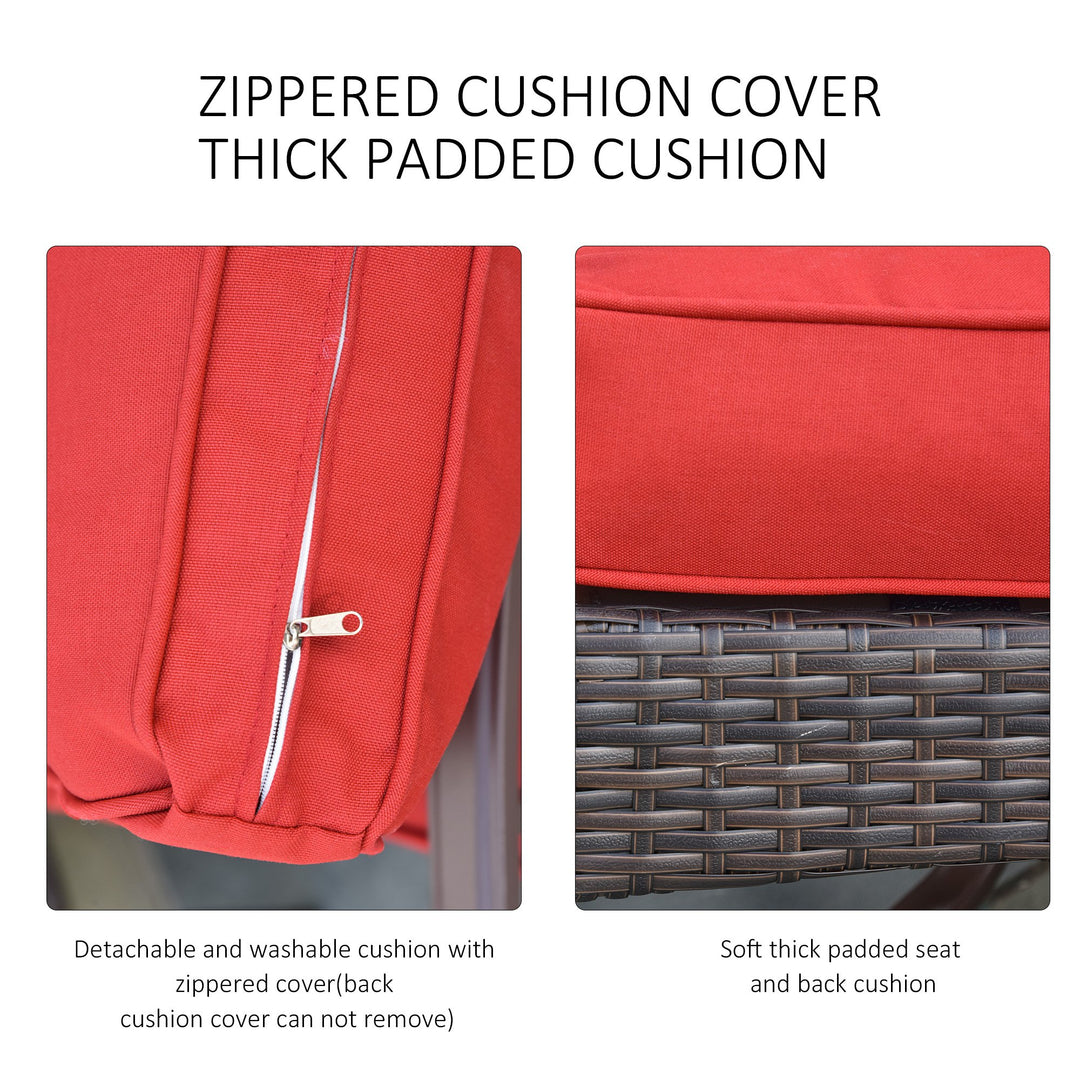 4pc PE Rattan Wicker Conversation Furniture Set w/ Swivel Chairs, Cushions, Outdoor Patio - Red