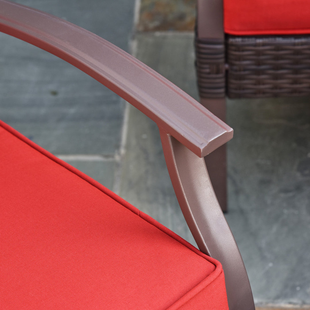 4pc PE Rattan Wicker Conversation Furniture Set w/ Swivel Chairs, Cushions, Outdoor Patio - Red