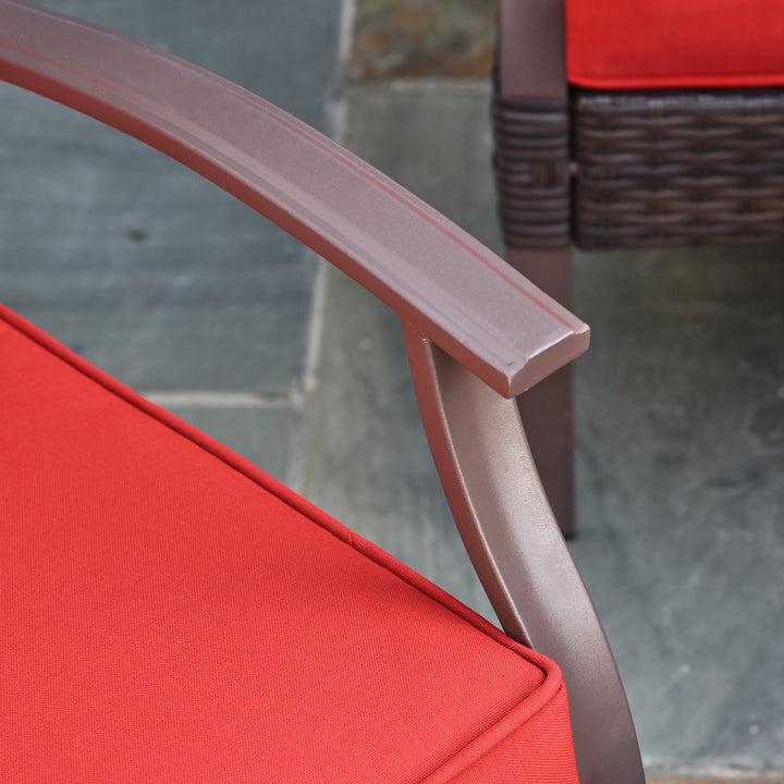 4pc PE Rattan Wicker Conversation Furniture Set w/ Swivel Chairs, Cushions, Outdoor Patio - Red