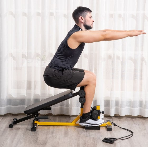 3-in-1 Home Gym Exercise Machine Equipment w/ Squat Rack, Bench Press & Leg Exerciser - Yellow