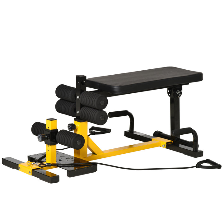3-in-1 Home Gym Exercise Machine Equipment w/ Squat Rack, Bench Press & Leg Exerciser - Yellow