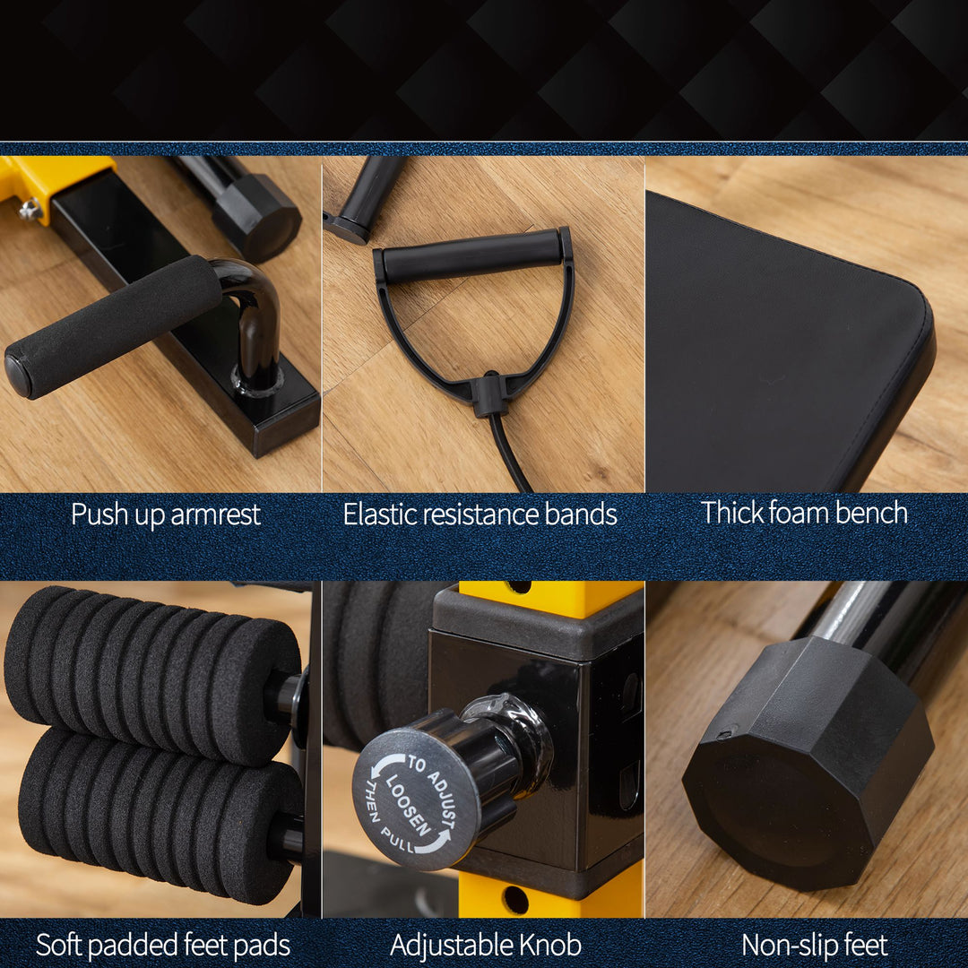 3-in-1 Home Gym Exercise Machine Equipment w/ Squat Rack, Bench Press & Leg Exerciser - Yellow