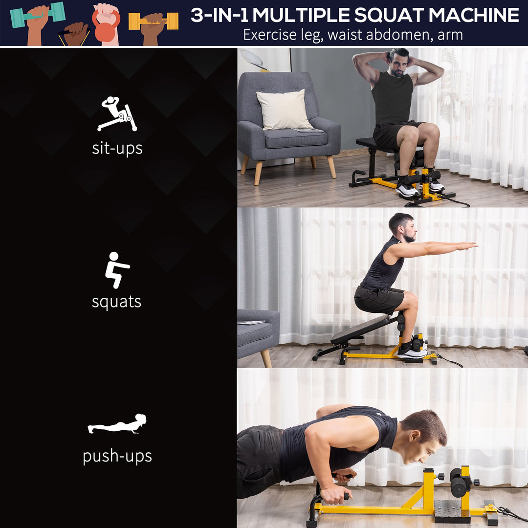3-in-1 Home Gym Exercise Machine Equipment w/ Squat Rack, Bench Press & Leg Exerciser - Yellow