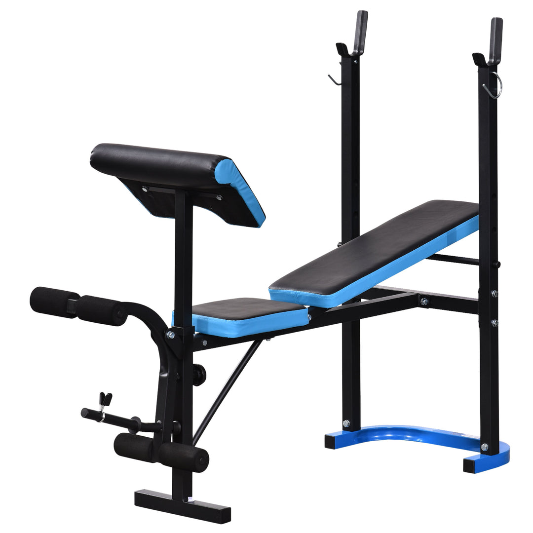 Adjustable Fitness Home Gym Equipment Workout Bench w/ Leg Development - Black and Blue