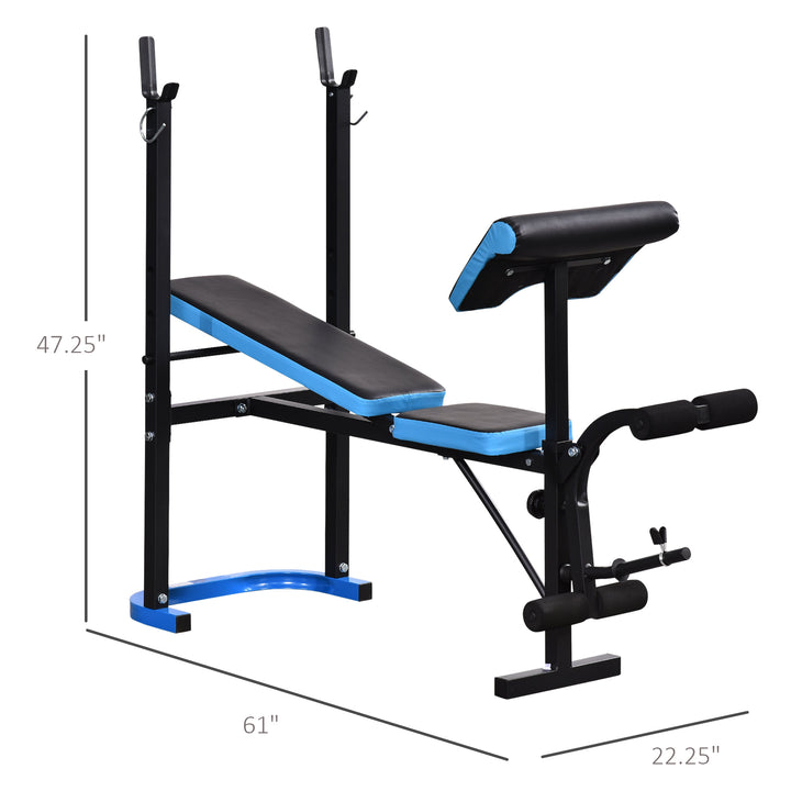 Adjustable Fitness Home Gym Equipment Workout Bench w/ Leg Development - Black and Blue