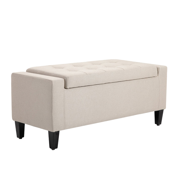 Modern Tufted Linen-Touch Fabric Ottoman Bench Seat w/ Storage Chest, Flip-up Top - Cream Beige