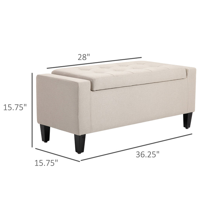 Modern Tufted Linen-Touch Fabric Ottoman Bench Seat w/ Storage Chest, Flip-up Top - Cream Beige