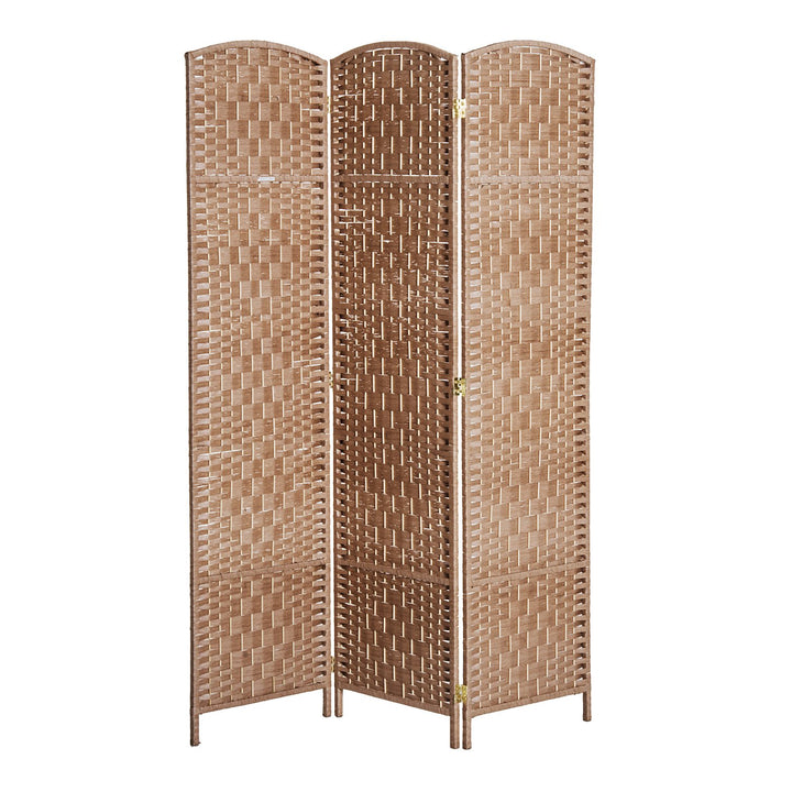 6' Tall 3 Panel Woven Wicker Classic Room Divider Privacy Screen - Natural Blonde Wood Tone