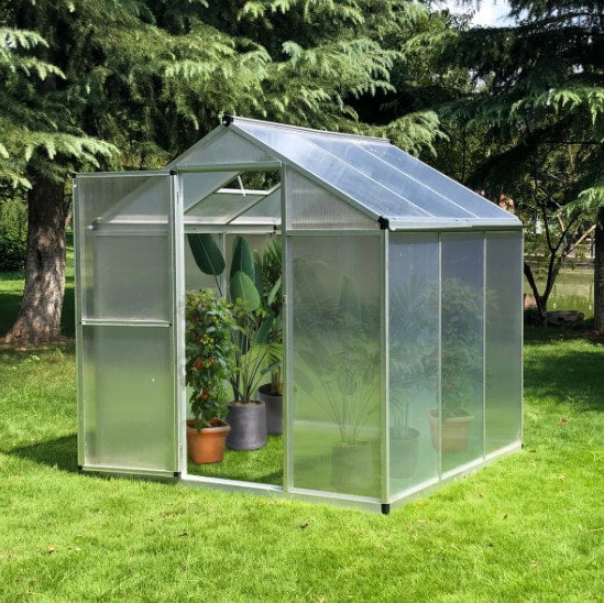 6’ x 6' Walk-In Hard-sided Cold Frame Greenhouse w/ Aluminum Frame for Outdoor Garden