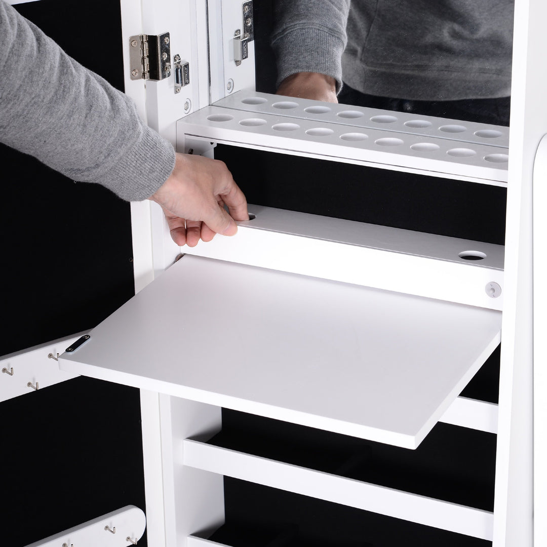 Freestanding Mirror Jewellery Cabinet Armoire Storage Organizer w/ Drawer - White
