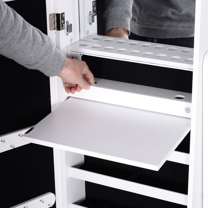 Freestanding Mirror Jewellery Cabinet Armoire Storage Organizer w/ Drawer - White