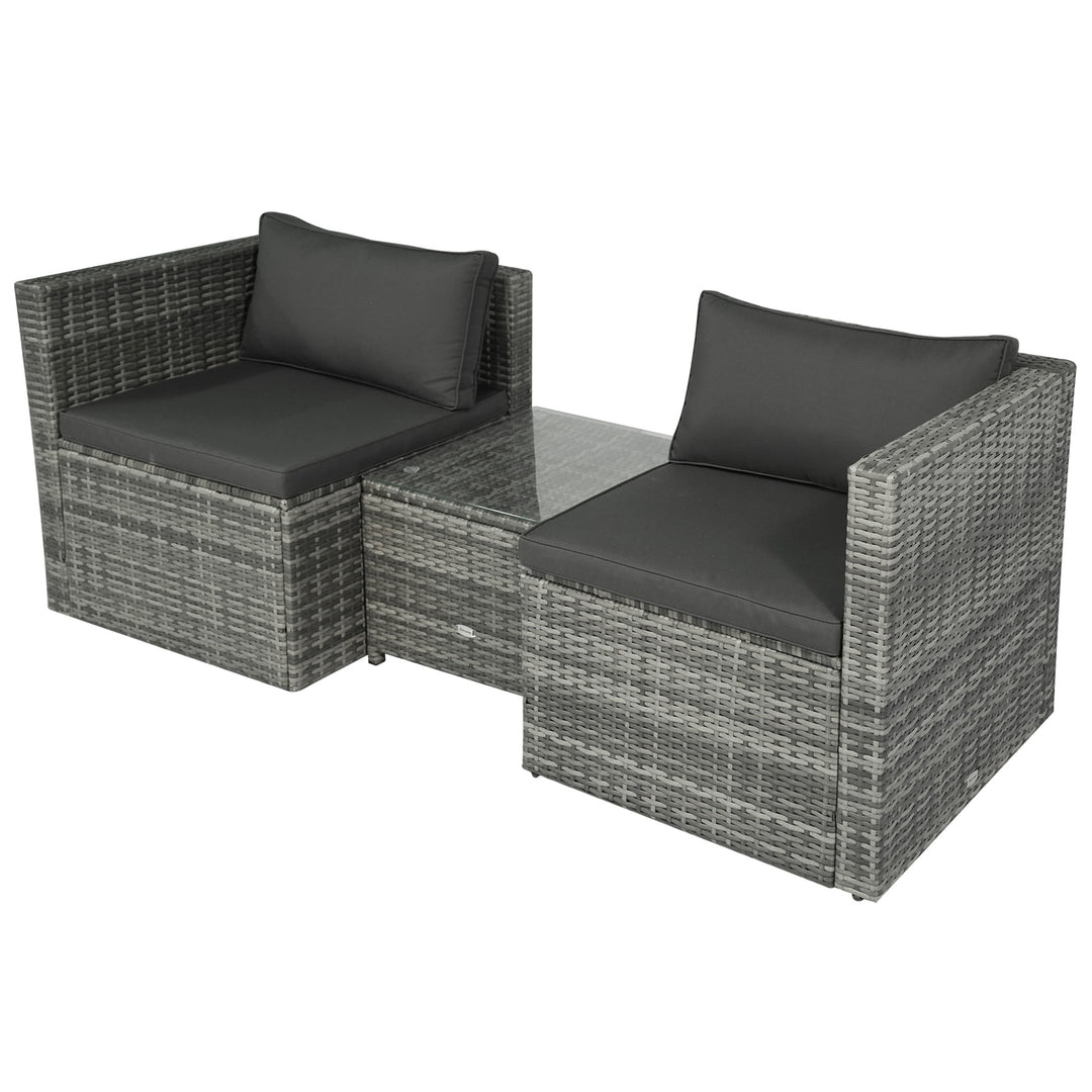 3pc Modular PE Rattan Wicker Loveseat Bistro Set w/ Cushions, Side Table Outdoor Patio, Grey