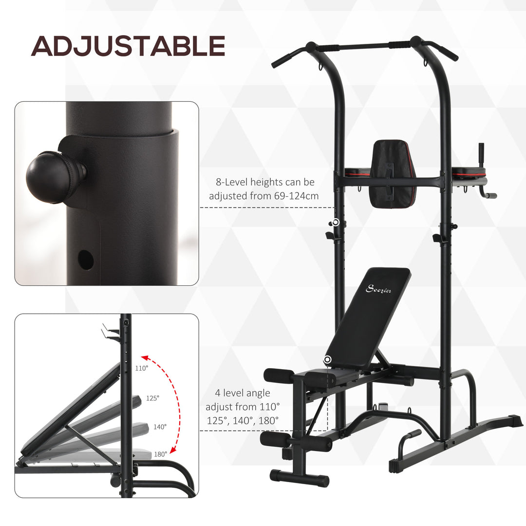 Multi-Use Full Body Calisthenics Stand for Home Gym w/ Pull-Up Bar and Bench Press - Black