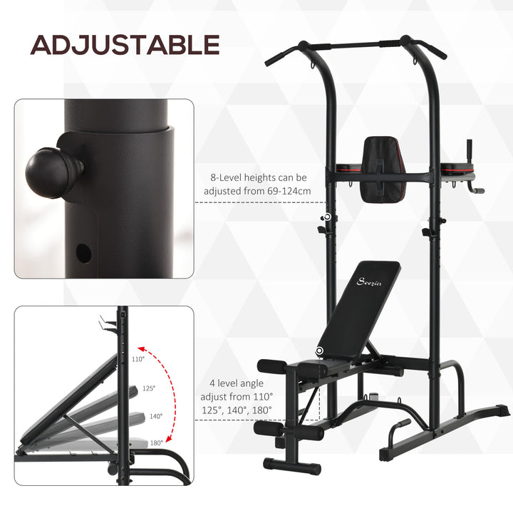 Multi-Use Full Body Calisthenics Stand for Home Gym w/ Pull-Up Bar and Bench Press - Black