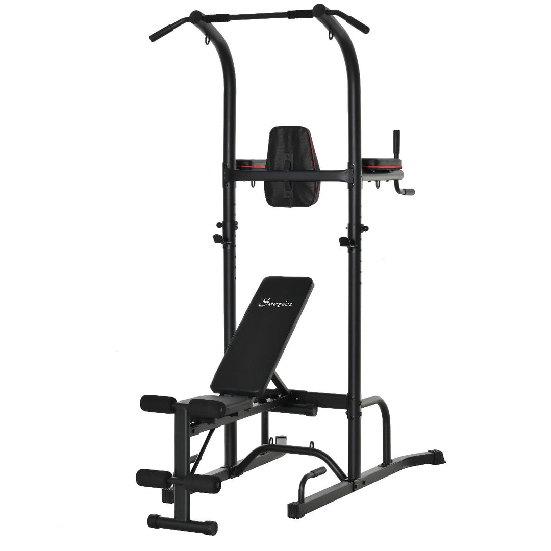 Multi-Use Full Body Calisthenics Stand for Home Gym w/ Pull-Up Bar and Bench Press - Black