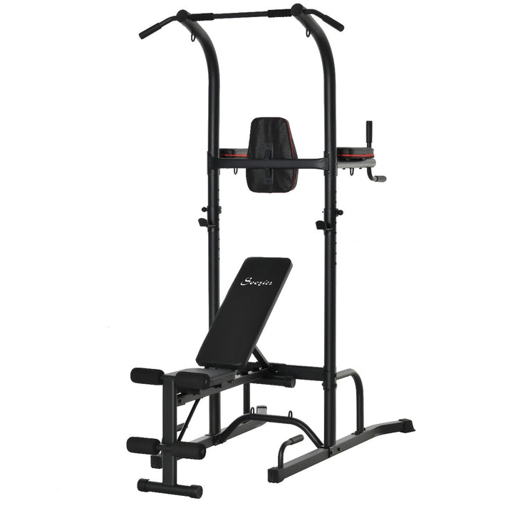 Multi-Use Full Body Calisthenics Stand for Home Gym w/ Pull-Up Bar and Bench Press - Black
