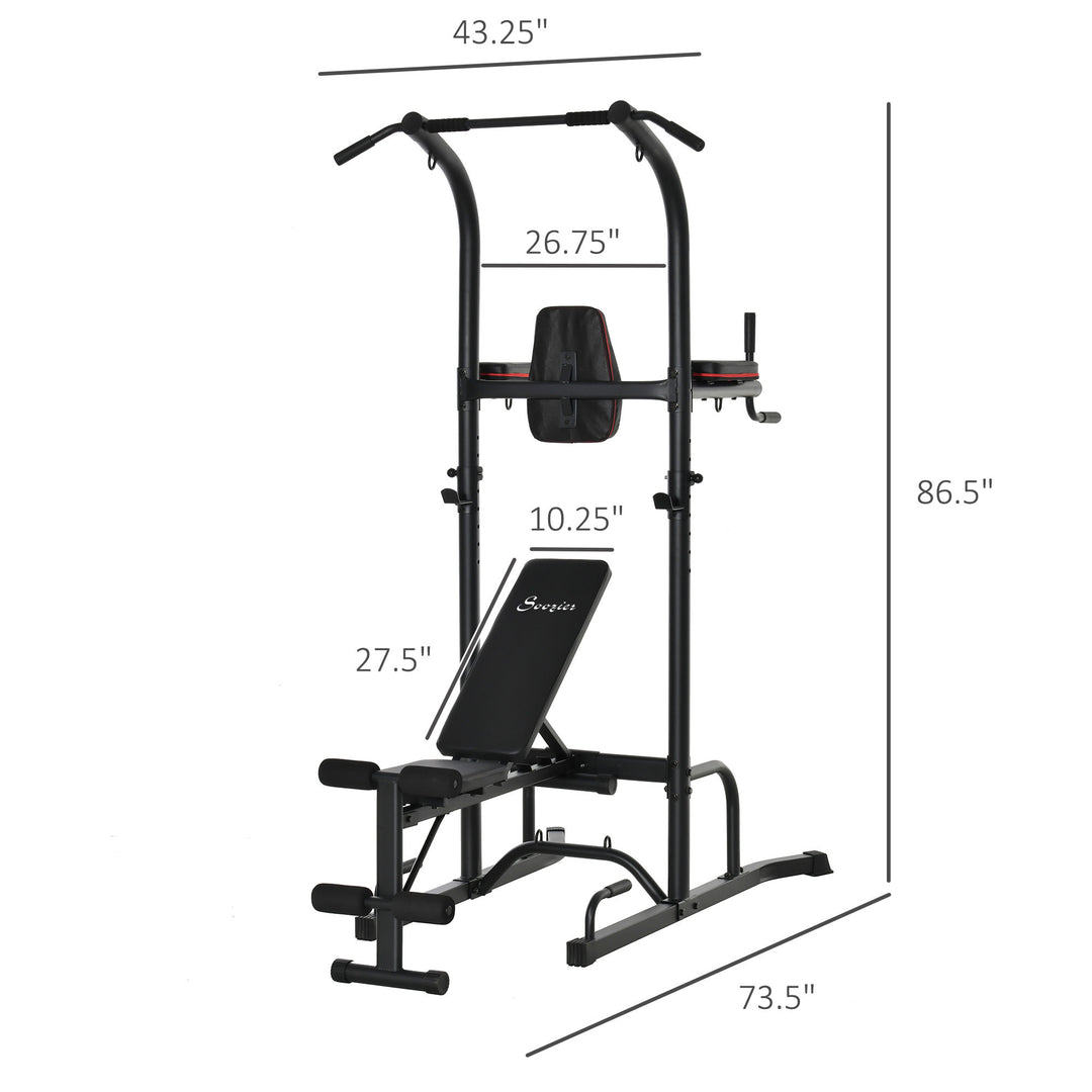 Multi-Use Full Body Calisthenics Stand for Home Gym w/ Pull-Up Bar and Bench Press - Black