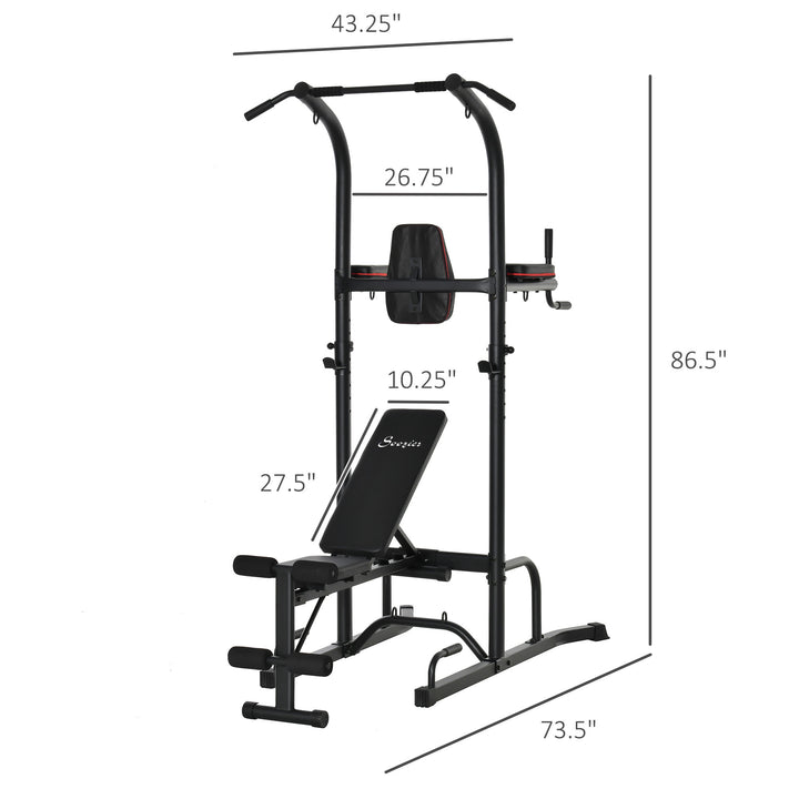 Multi-Use Full Body Calisthenics Stand for Home Gym w/ Pull-Up Bar and Bench Press - Black