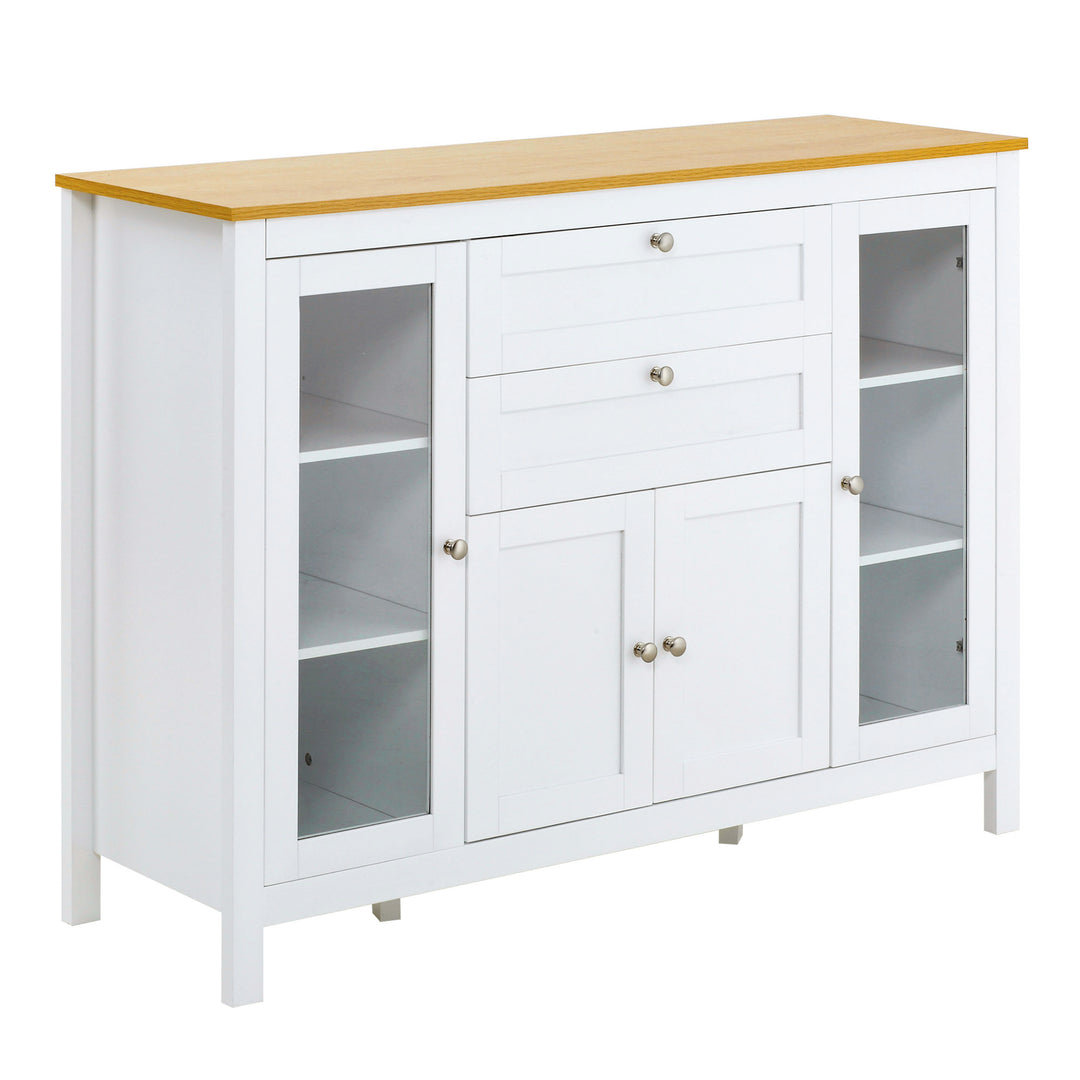 Modern Kitchen Dining Room Cupboard Sideboard Buffet Cabinet Glass Doors Drawers White & Oak