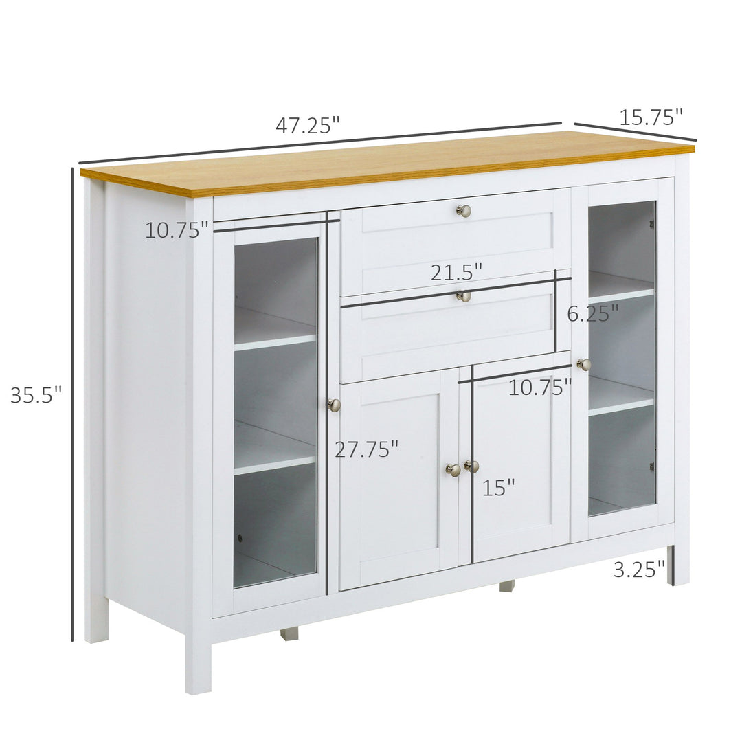 Modern Kitchen Dining Room Cupboard Sideboard Buffet Cabinet Glass Doors Drawers White & Oak