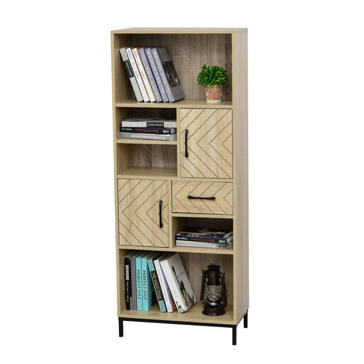 Retro Patterned Bookcase Display Storage Shelf Cabinets Drawer Living Room Bedroom- Wood Grain