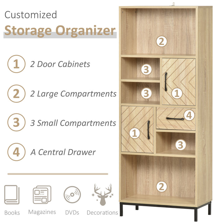 Retro Patterned Bookcase Display Storage Shelf Cabinets Drawer Living Room Bedroom- Wood Grain