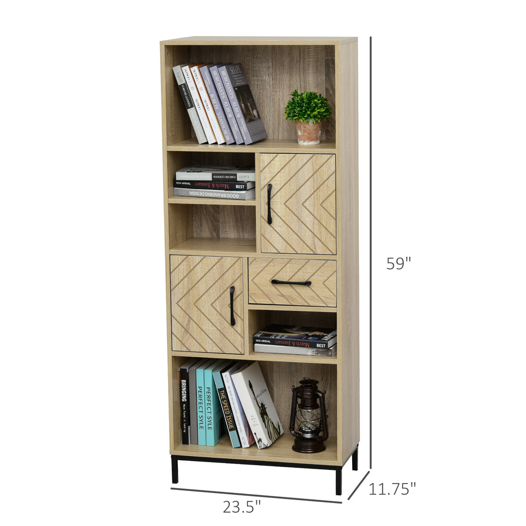 Retro Patterned Bookcase Display Storage Shelf Cabinets Drawer Living Room Bedroom- Wood Grain