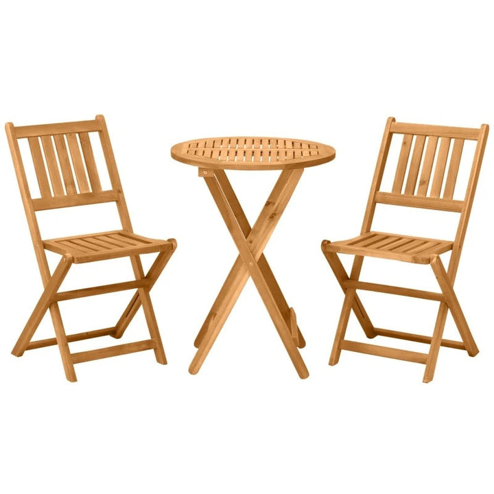 3pc Acacia Wood Foldable Bistro Dining Table & 2 Chairs Set Outdoor Garden Patio Deck, Natural