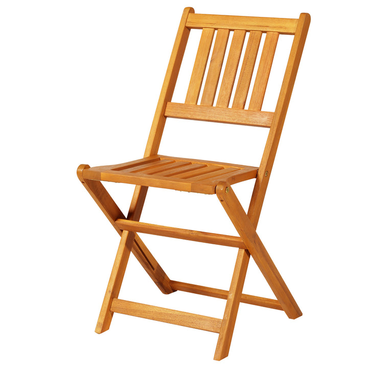 3pc Acacia Wood Foldable Bistro Dining Table & 2 Chairs Set Outdoor Garden Patio Deck, Natural