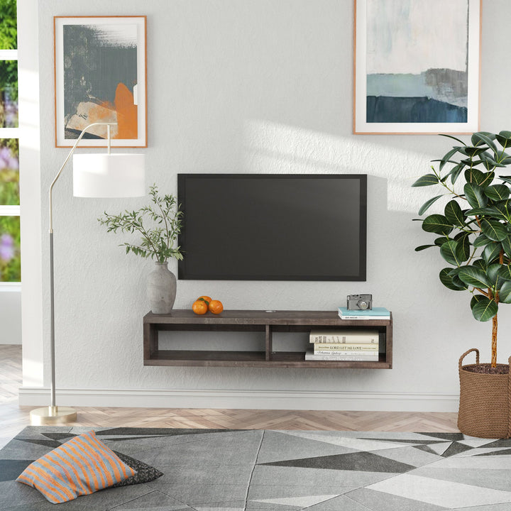 Wall-Mounted Floating Media Center Console TV Component Entertainment Shelf - Grey Woodgrain