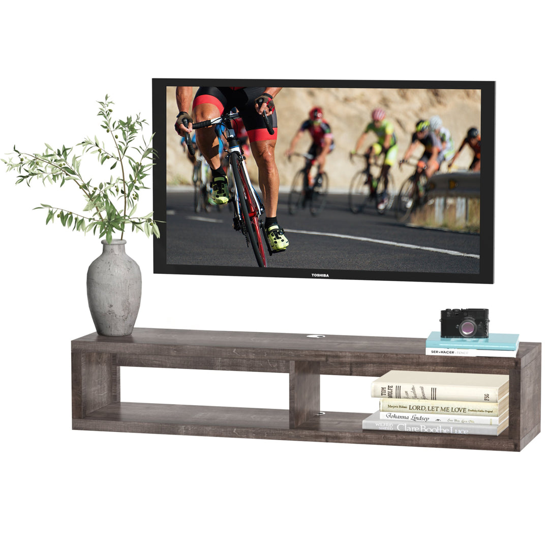 Wall-Mounted Floating Media Center Console TV Component Entertainment Shelf - Grey Woodgrain