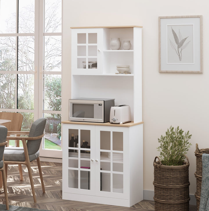 Kitchen Pantry Hutch Buffet Storage Unit w/ Cabinets Shelves & Appliance Stand - White & Oak