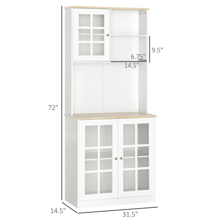 Kitchen Pantry Hutch Buffet Storage Unit w/ Cabinets Shelves & Appliance Stand - White & Oak