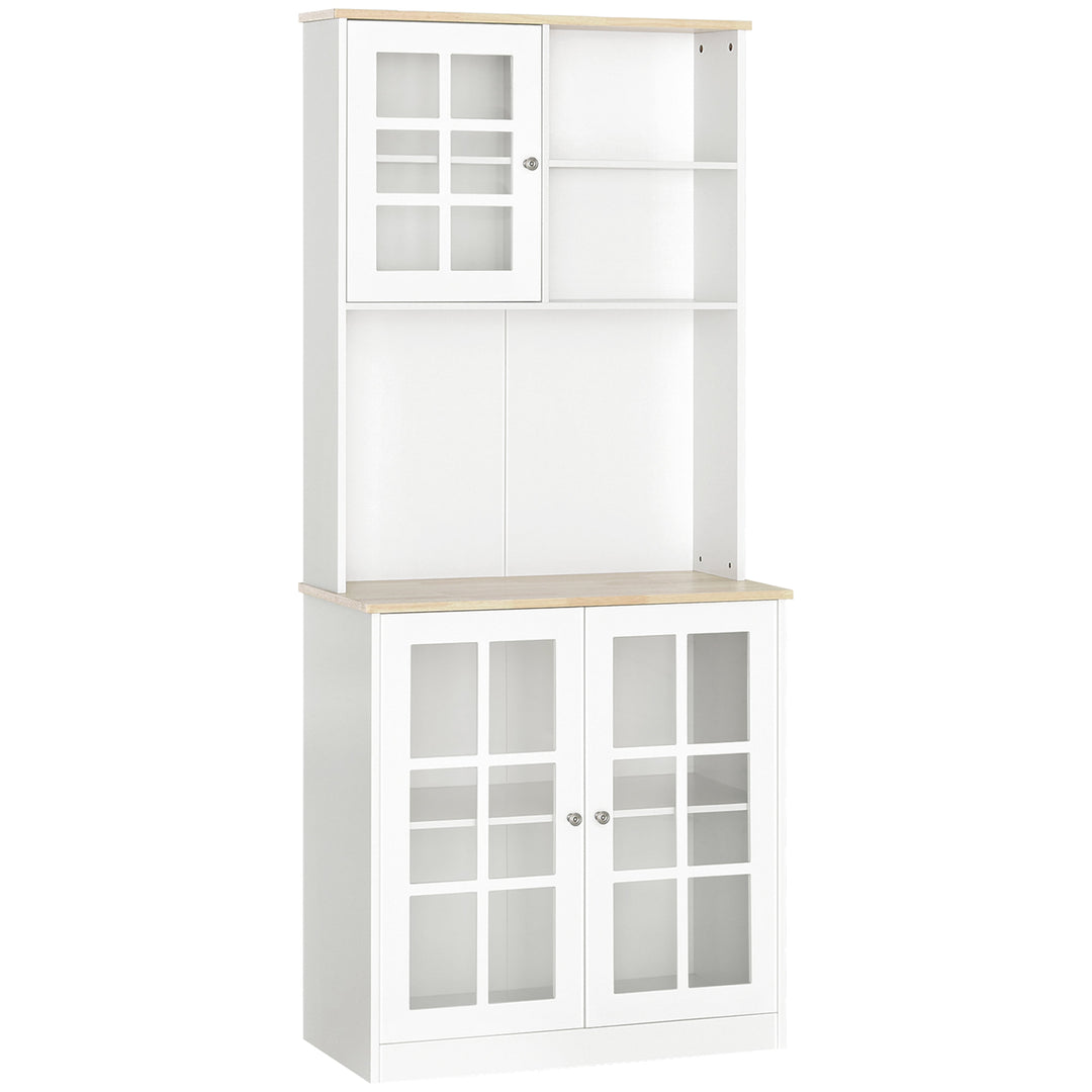 Kitchen Pantry Hutch Buffet Storage Unit w/ Cabinets Shelves & Appliance Stand - White & Oak